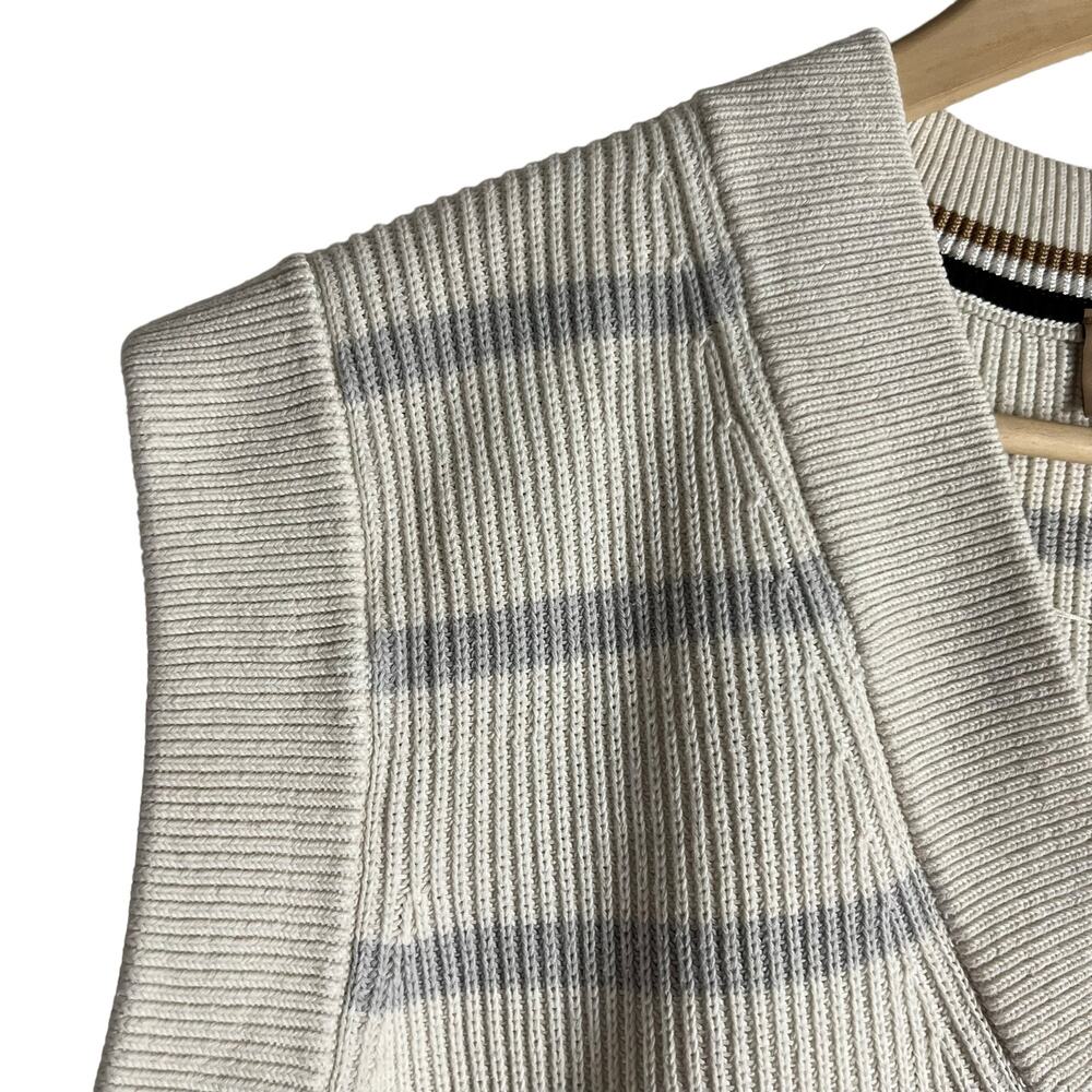 BOSS Hugo Relaxed Fit Cotton Silk Striped V-Neck Sleeveless Vest Sweater Size XL - Picture 4 of 13